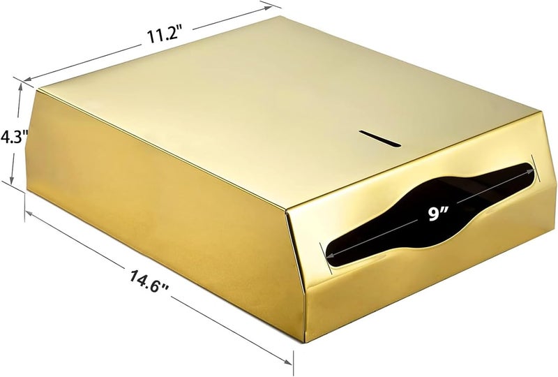 TOBEFORT Comercial Paper Towel Dispenser Wall Mount, Brushed Gold Stainless Steel Hand Towel Dispenser with Lock, Large Capacity 400 Trifold/C Fold Paper Towel Holder for Bathroom Kitchen Office Public Places - Image 2